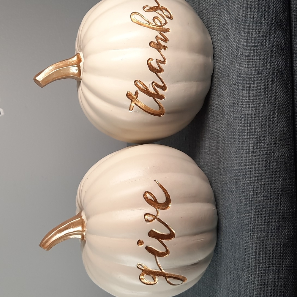 Pumpkin Home Decor Give Thanks Fall Harvest Thanksgiving Cream Gold Festive NWT